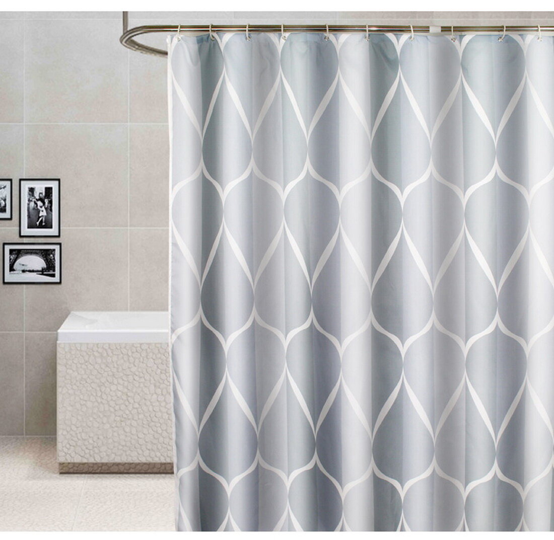 Mondrian Style Geometric Bathroom Shower Curtain Waterproof Fabric & 12 Hooks 