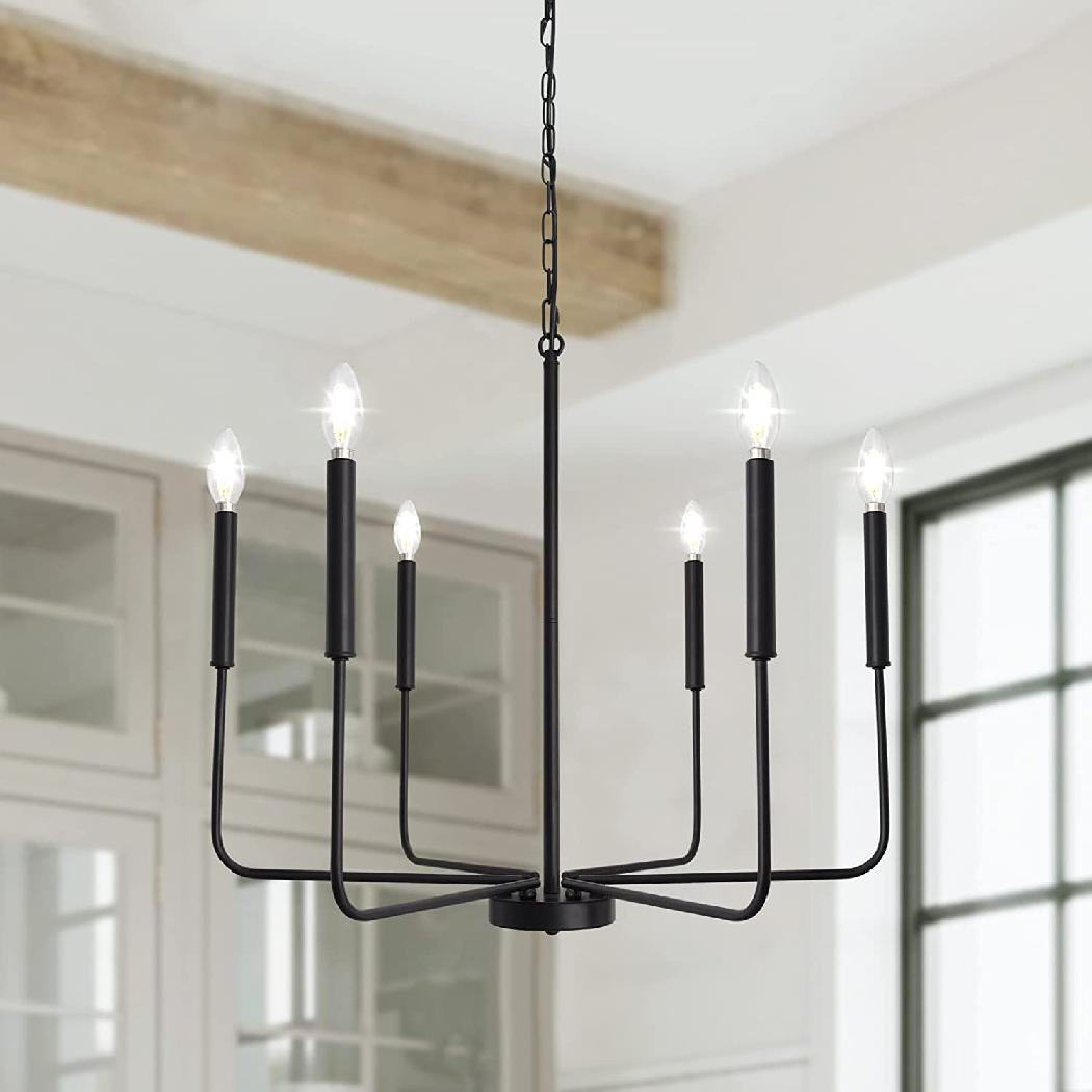 Latitude Run® Black Chandelier 6 Light Adjustable Height Modern