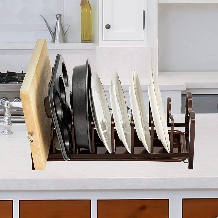 Pot Lid Organizer, Kitchen Pan Lid Holder Drying Rack With Removable  Drainer Tray, Dish Plate Cutting Board Metal Wire Racks For Cabinets  Countertop ...