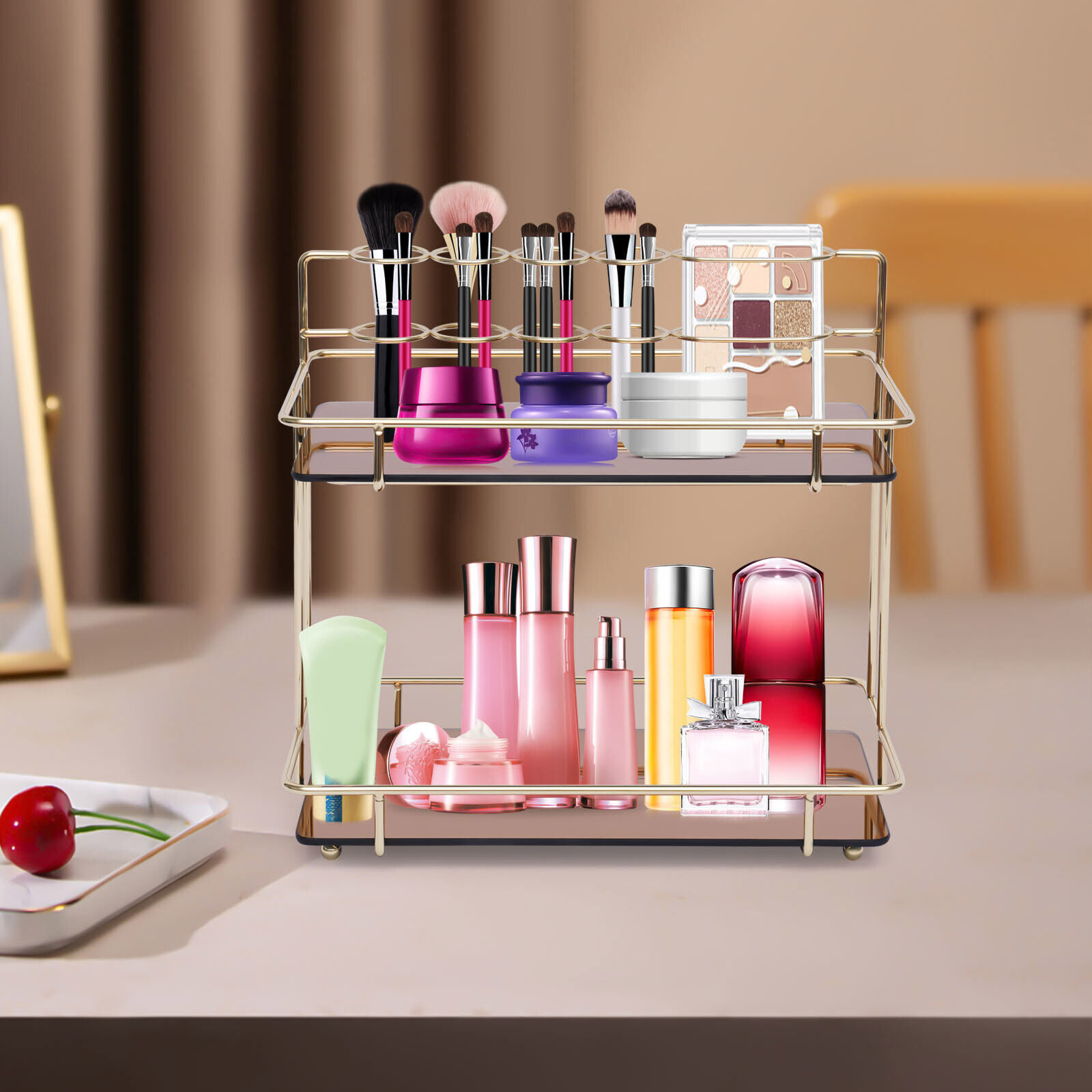 Everly Quinn Cosmetic Shelf Rack Countertop Makeup Toiletries Organizer