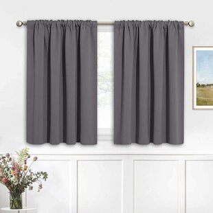 Window Drapes Rod Pocket & Back Tab Energy Efficient Curtain Panels Home Decor for Kids Room 42-inch Wide by 45 Long Navy Blue PONY DANCE Blackout Kitchen Curtains 2 PCs 