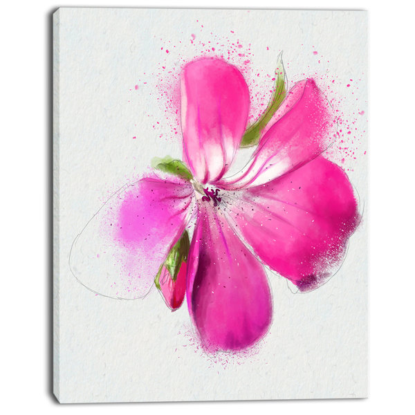 Designart Full Bloom Pink Flower Watercolor Painting Print On
