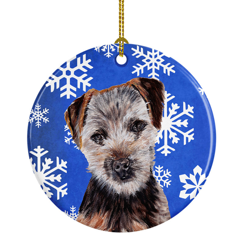 The Holiday Aisle Norfolk Terrier Puppy Winter Snowflakes Ceramic Hanging Figurine Ornament Wayfair