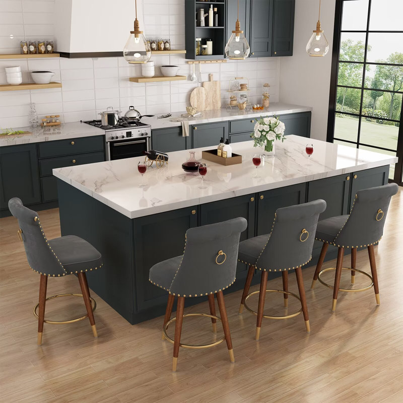 Ingomar Swivel 24 Inch Counter Height Stools (Set of 2 ) Upholstered Bar Stools with Back Upholstery: Gray