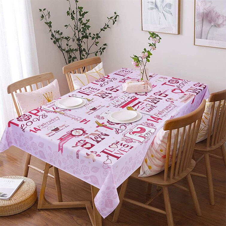 Valentine's Day Tablecloth Waterproof Tablecloth Rectangle for Valentine's Wedding Dinner Party Decoration Red Love Heart Table Cloth 60 x 84 Inch 