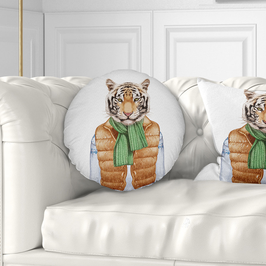 East Urban Home Animal Tiger In Vest And Sweater Throw Pillow