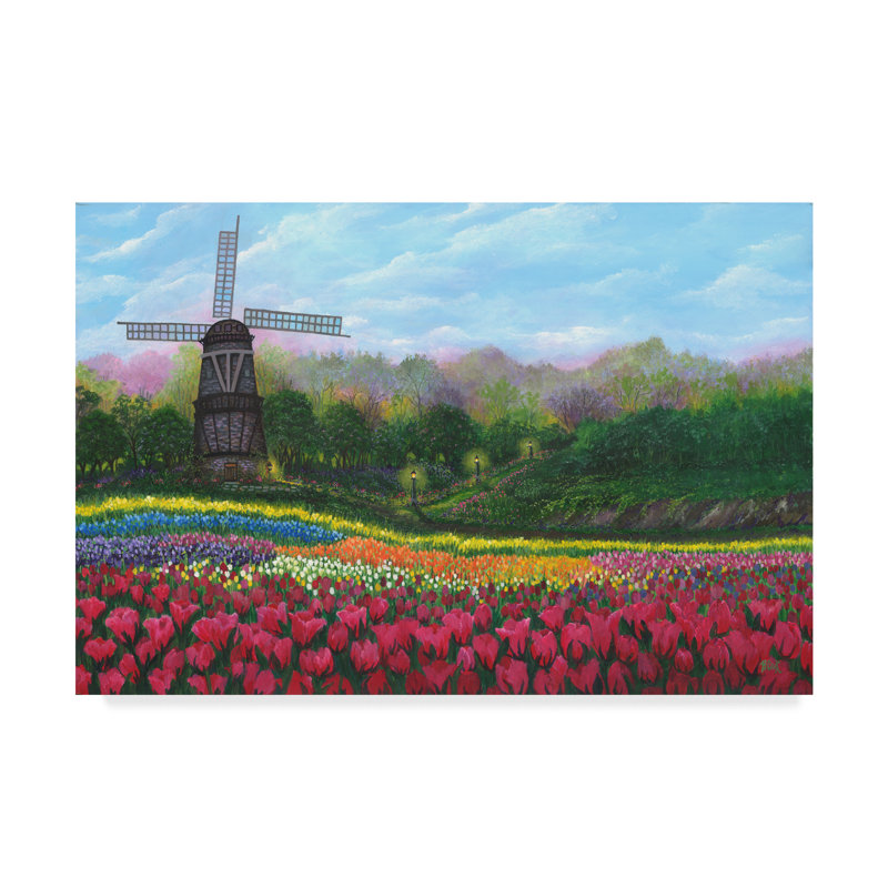 Ophelia Co Windmill In Tulip Garden Acrylic Painting Print On