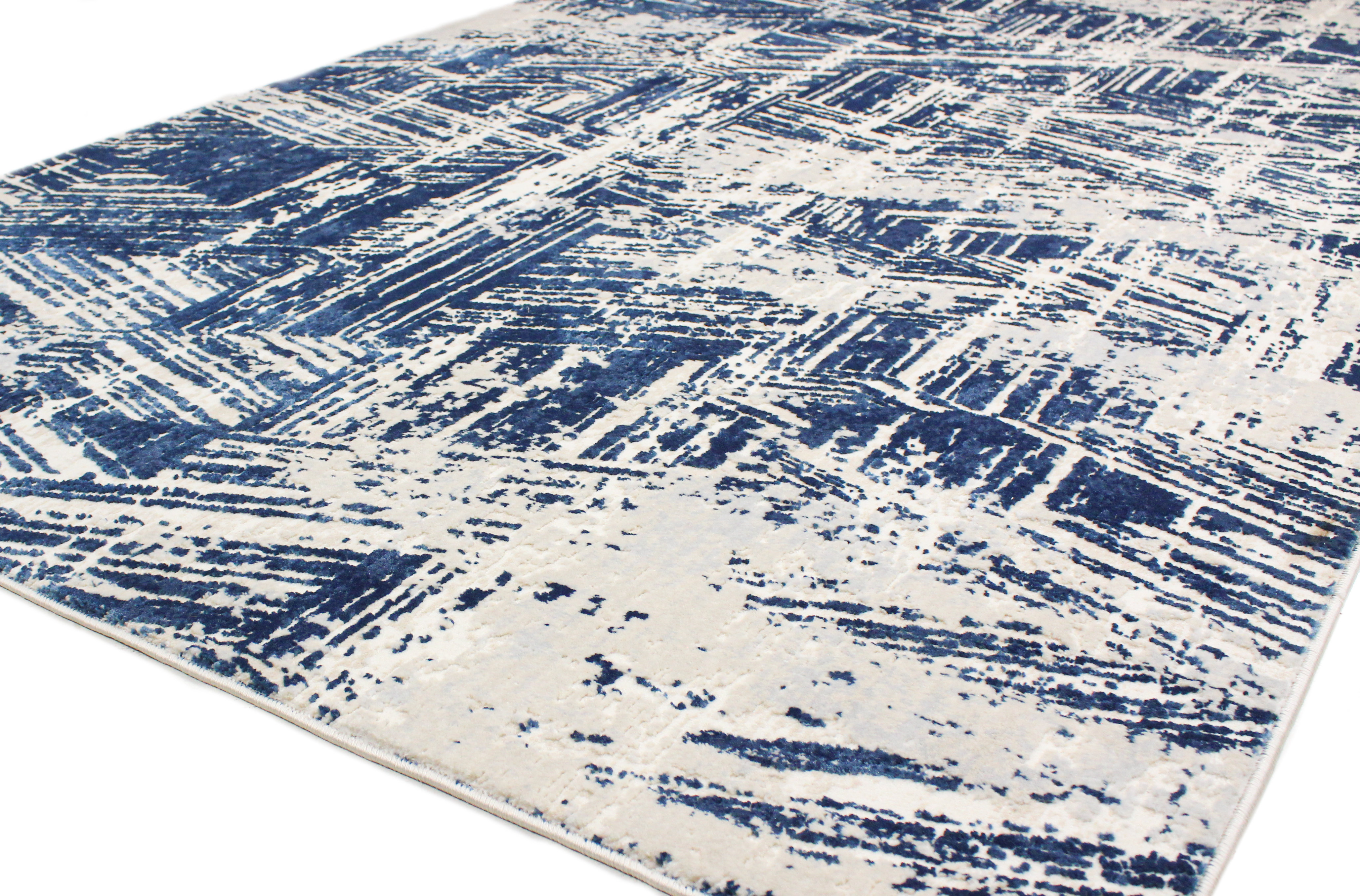 17 Stories Cipriani Power Loom Blue Ivory Rug Wayfair