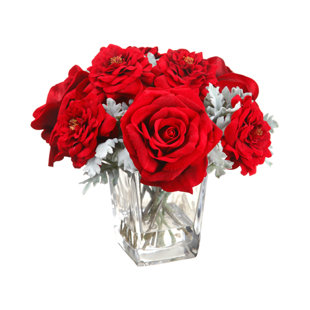 Red Vase Roses You Ll Love Wayfair Holiday Rose Fl Arrangement In Vase