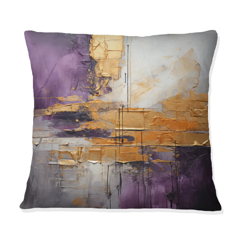 Gold Purple Abstract Fractal III - Fractals Printed Pillow