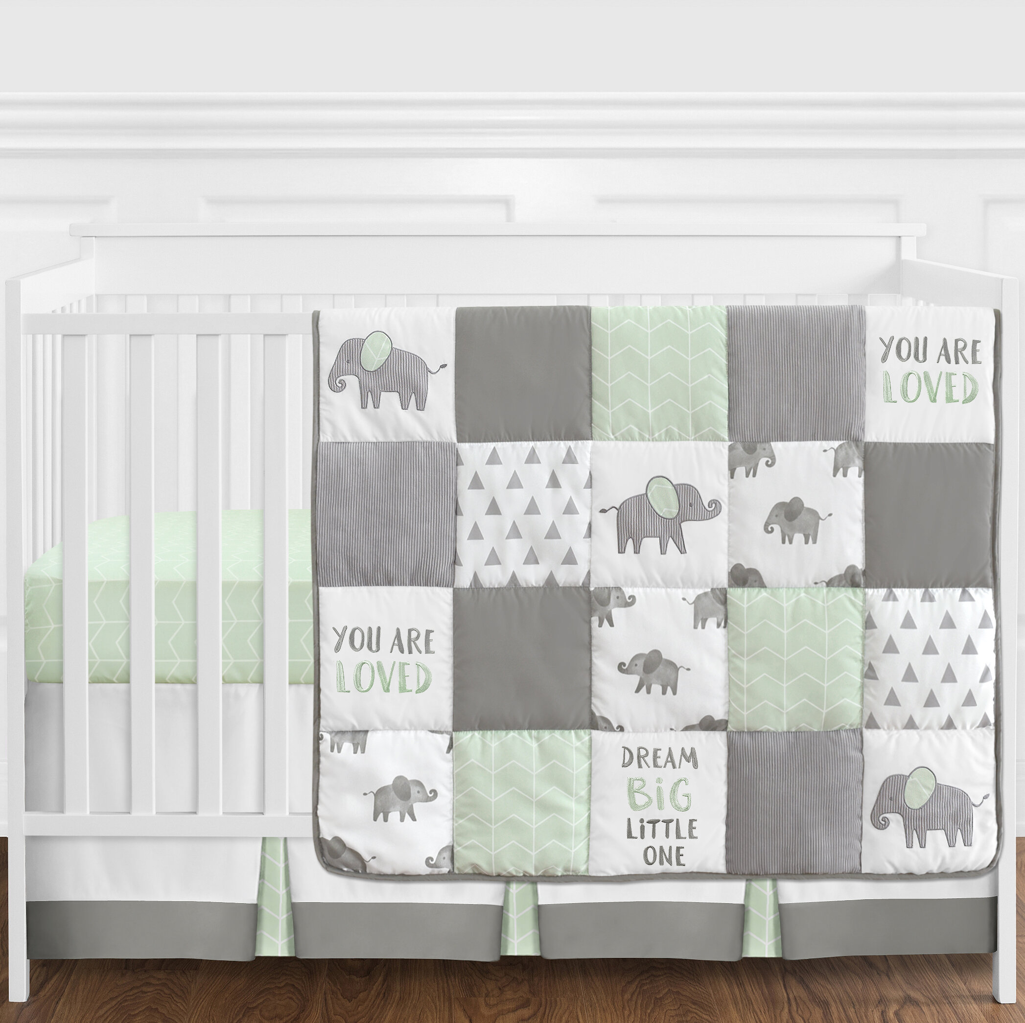 Elephant Walk 4 Piece Jungle Geometric Chevron Grey Baby Crib