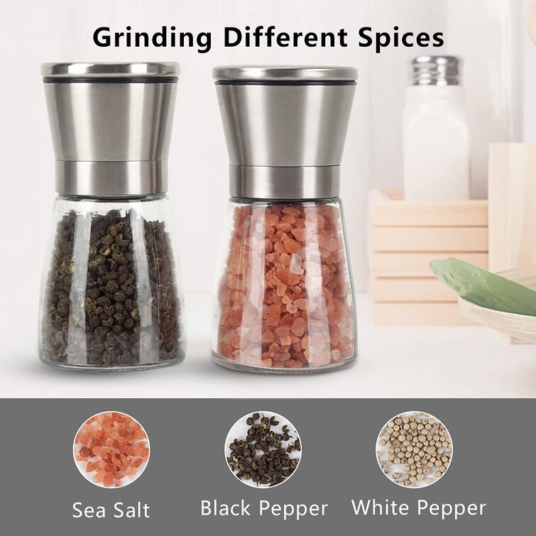 2x Salt Pepper Mill Set Hand Manual Grinder Shaker Stainless Steel Glass Kitchen