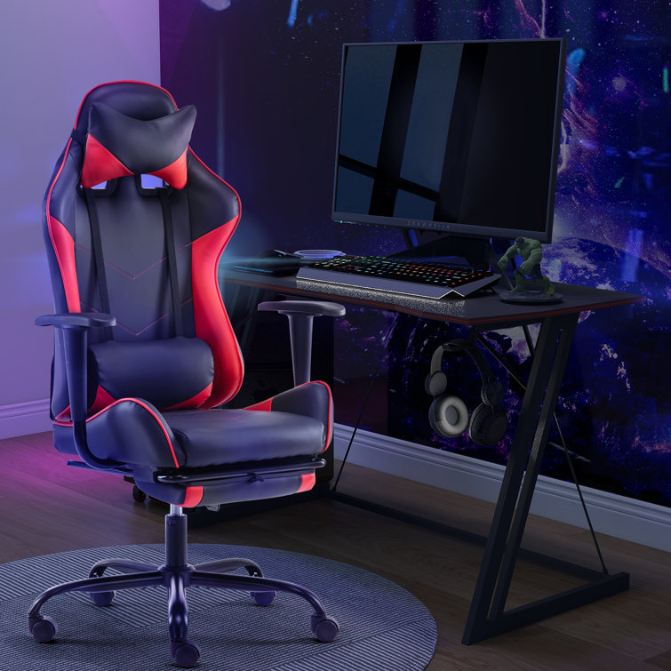 Inbox Zero High Back Fixed Arms And Overturn Footrest Ergonomic Gaming
