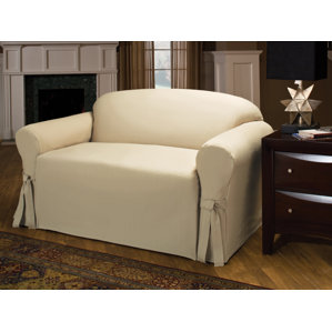 Tie Cotton Blend Box Cushion Loveseat Slipcover by Three Posts