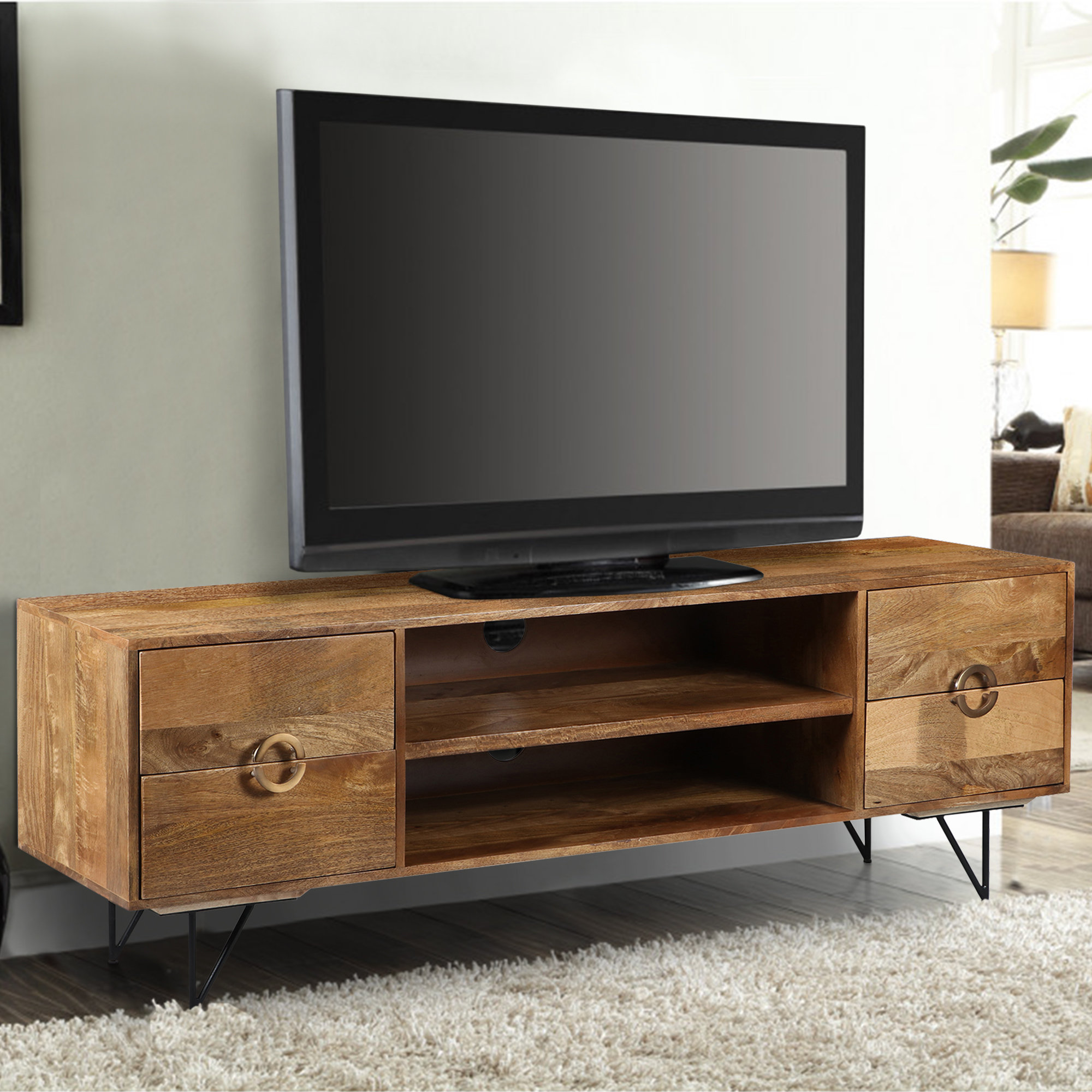 Union Rustic Rodin Solid Wood Tv Stand For Tvs Up To 70 Wayfair Ca Union Rustic Rodin Solid Wood Tv Stand
