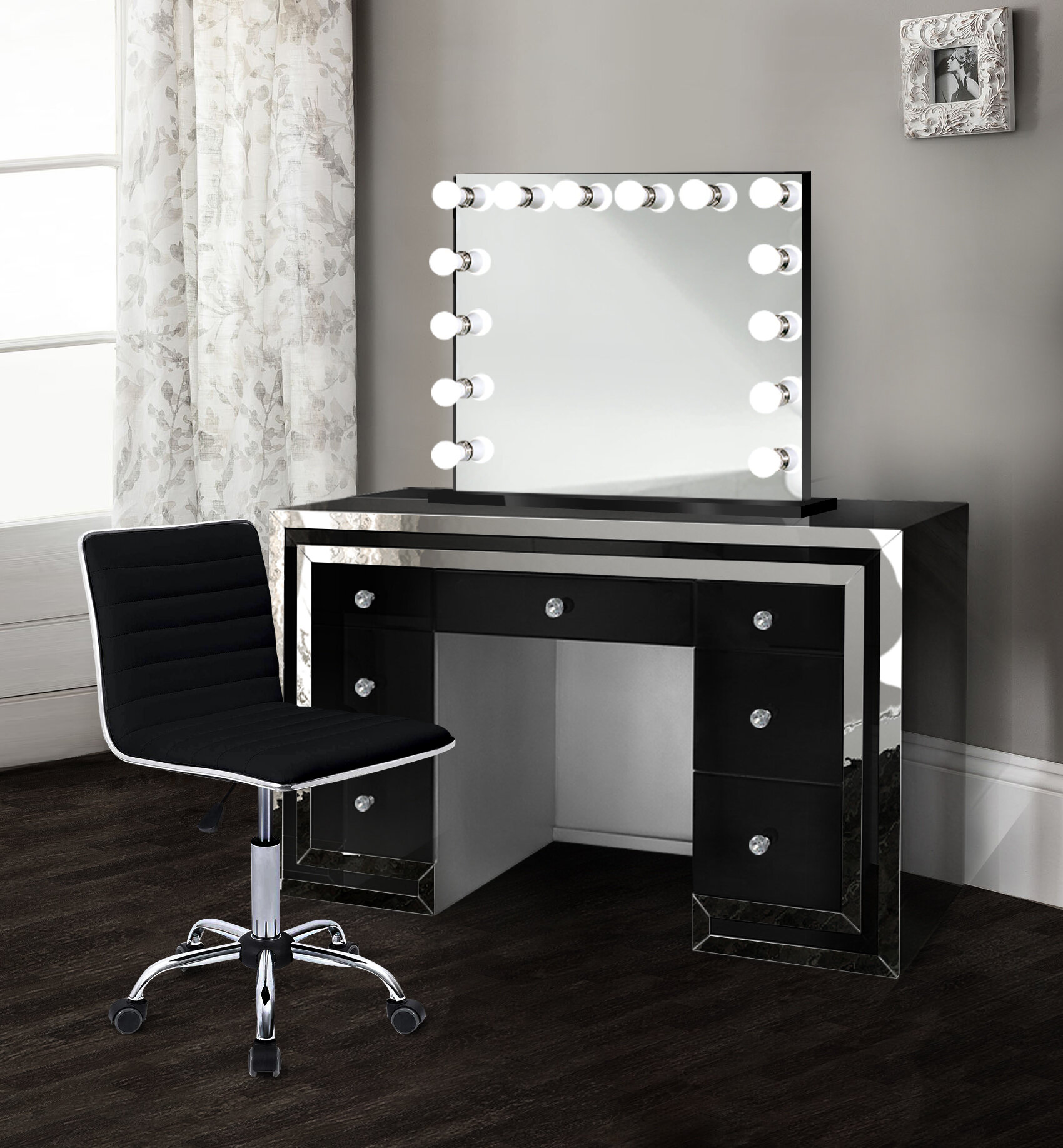 Everly Quinn Cardone Makeup Station Vanity Set With Stool And