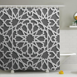 Traditional House Historic Moroccan Heraldic Empire Interlace Form with Mix of Star Flowers Shower Curtain Set