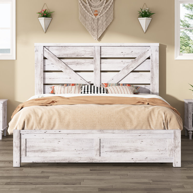 Oceant Farmhouse Bed Frame with 49.2" Barn Door Headboard Size: Full, Color: Gray