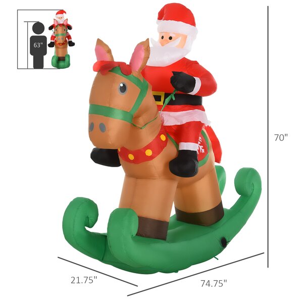 CHRISTMAS SANTA REINDEER ROCKING HORSE  AIRBLOWN INFLATABLE YARD DECORATION 