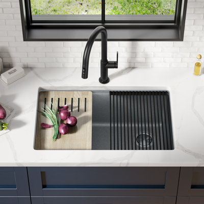 29 in. KRAUS Bellucci Workstation Undermount Granite Composite Single Bowl Kitchen Sink with Accessories