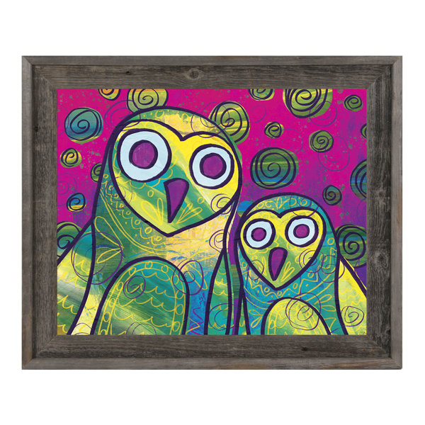 Click Wall Art Wild Colorful Owls Gamma Framed Painting Print