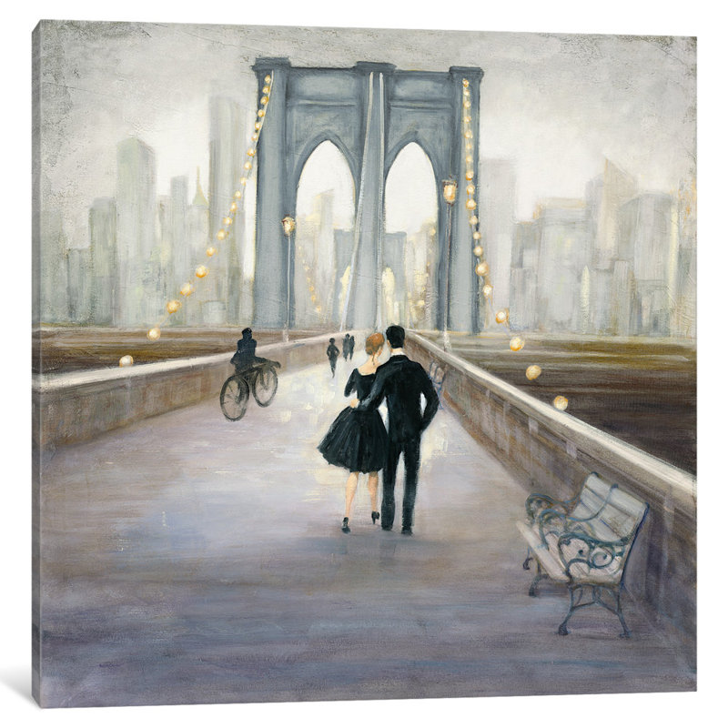 East Urban Home Bridge To New York Painting Print On Wrapped