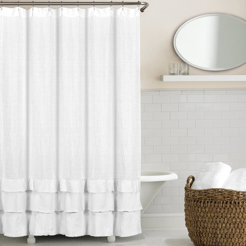 Ruffled Belgian Linen Single Shower Curtain