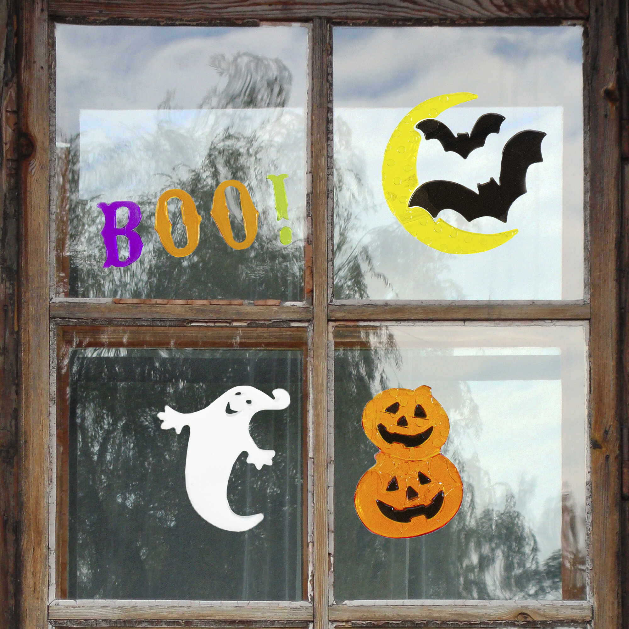 Halloween Gel Window Stickers Clings Bat Boo Spooky Designs Party Decoration 