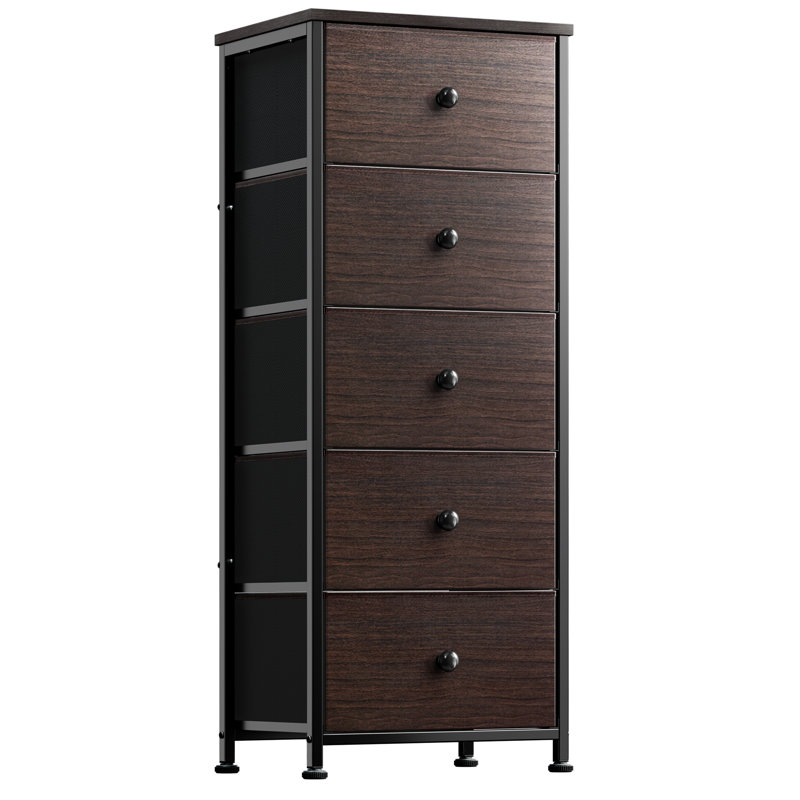 Ojaswi 5-Drawer Dresser, Chest of drawers, Bedroom dresser Color: Walnut/Black