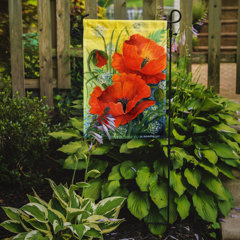 310 denier 100% nylon fabric! Poppies and Navy Stripes Applique Garden Flag 