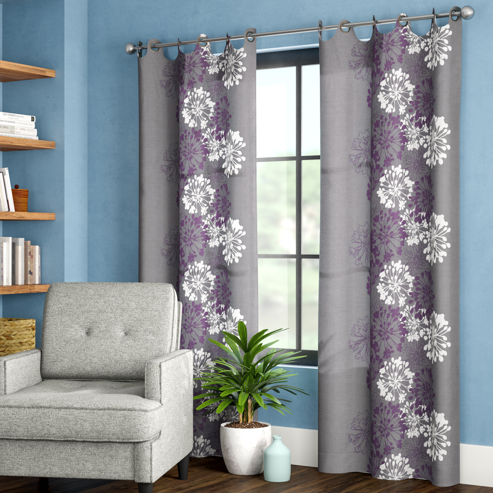 World Menagerie Laard Fl Semi Sheer Grommet Curtain Panel World Menagerie Laard Fl Semi