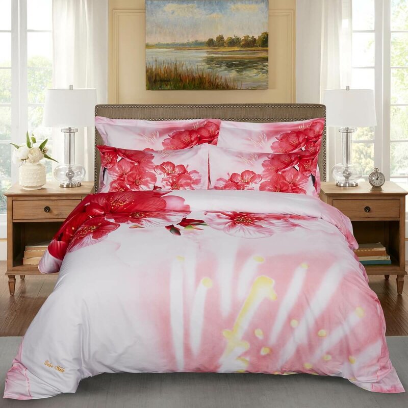 Latitude Run Roznin Pink Floral Bedding Reversible Duvet Cover Set