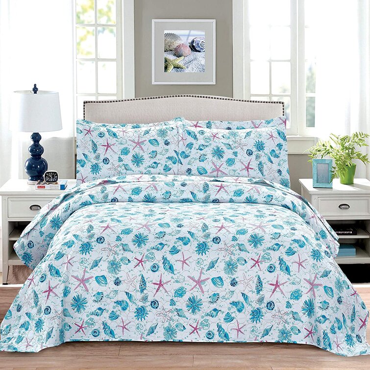 Highland Dunes Beiler Pink/Teal Microfiber Reversible Quilt Set ...