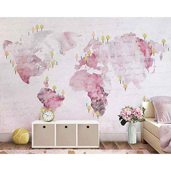GK Wall Design Peel And Stick Pink World Map Removable ...