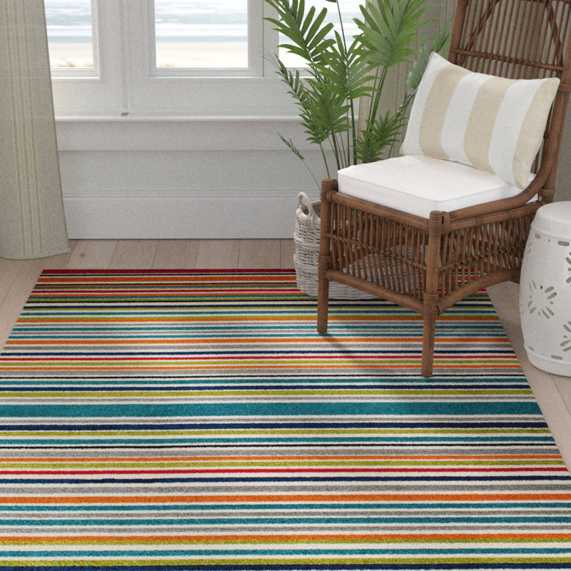 Bay Isle Home Strathaven Striped Turquoise Indoor Outdoor Area Rug Reviews Wayfair