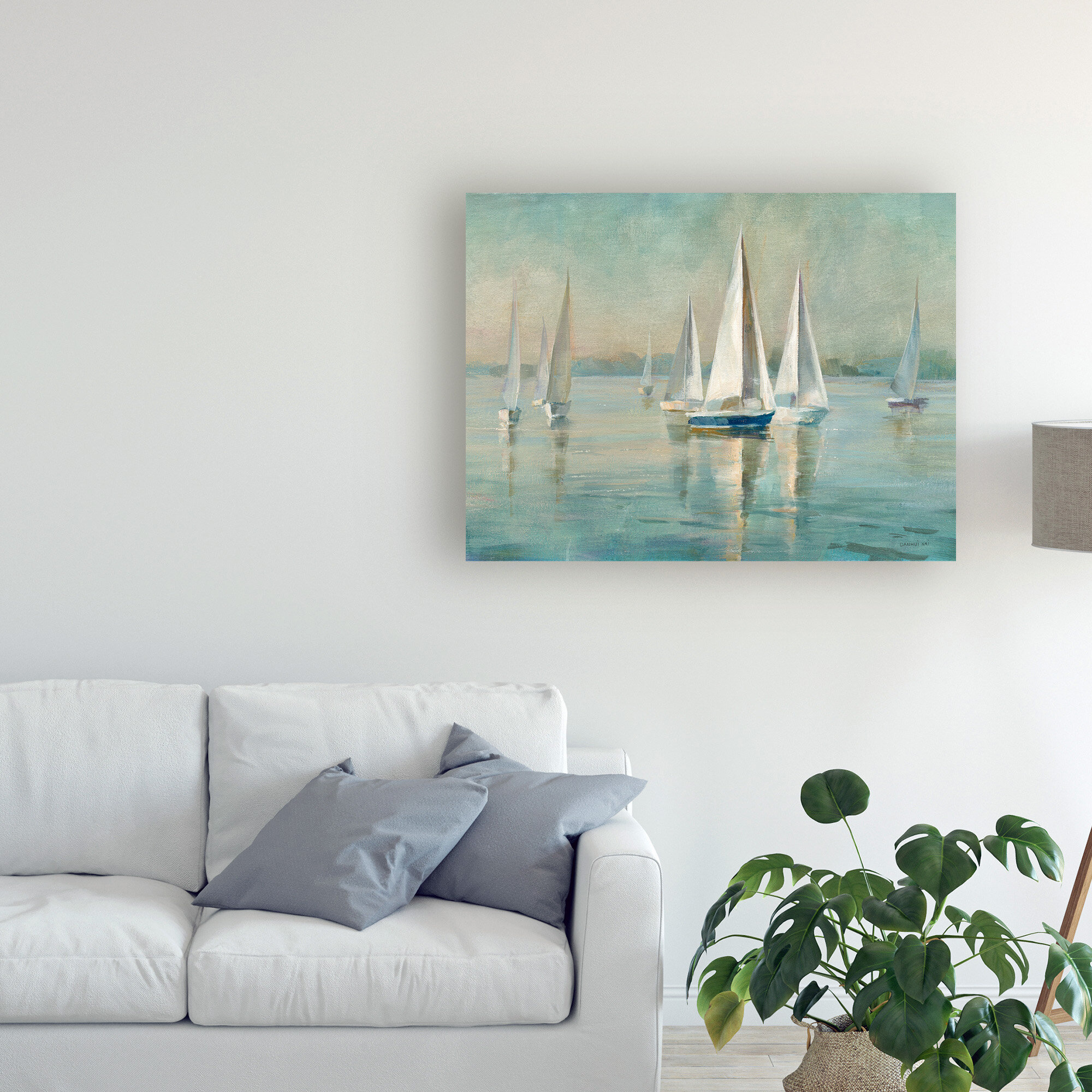 Dovecove Sailboats At Sunrise by Danhui Nai - Painting on Canvas | Wayfair