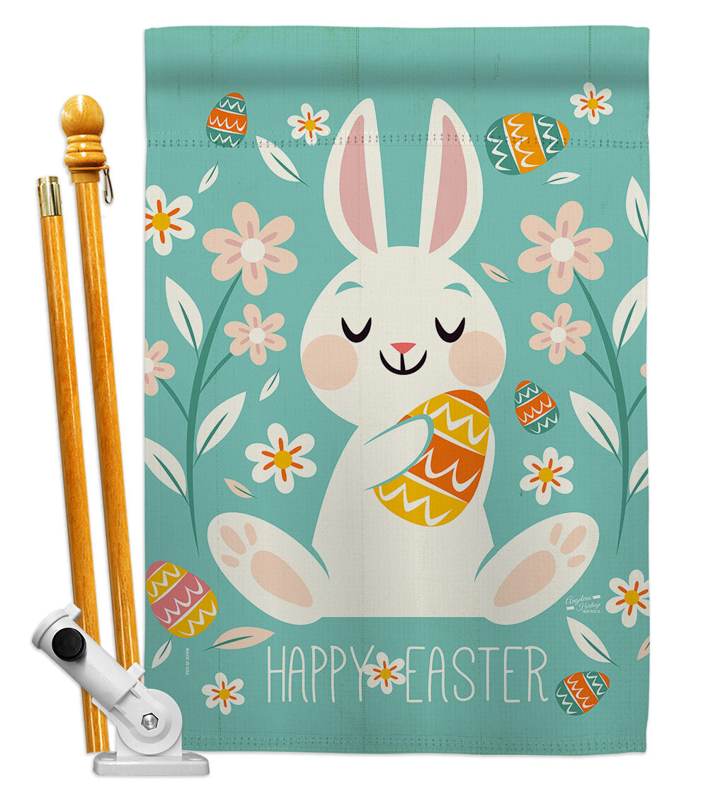 Happy Easter Bunny Rabbit GARDEN HOUSE BANNER/FLAG 28"X40" SLEEVED PARTYFLAG 
