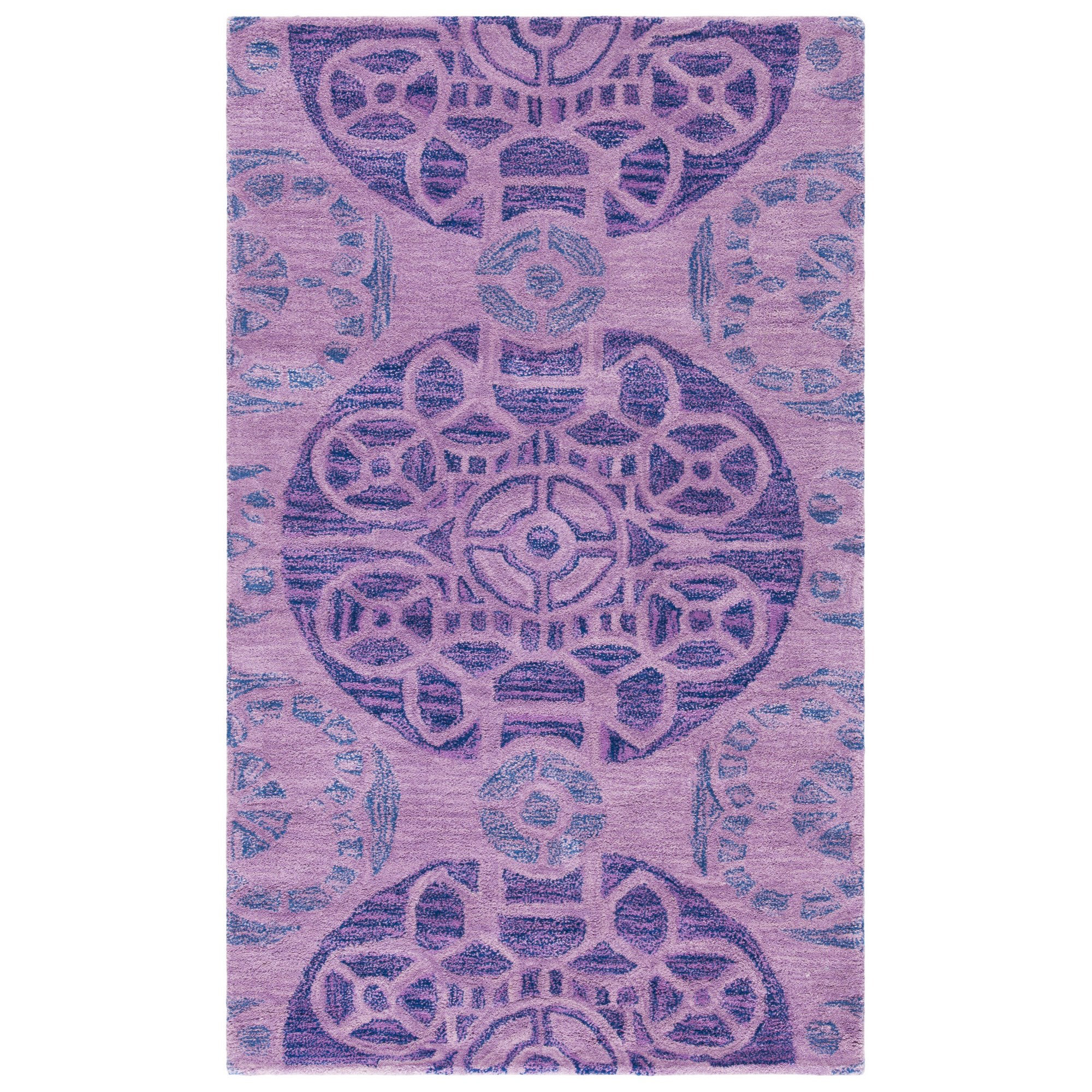 Bungalow Rose Kouerga Geometric Handmade Tufted Wool Area Rug in Purple