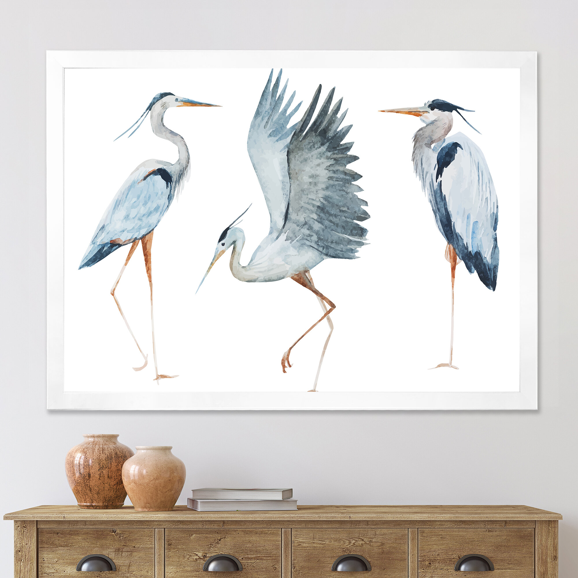 East Urban Home Heron Birds Ii - Picture Frame Painting On Canvas 