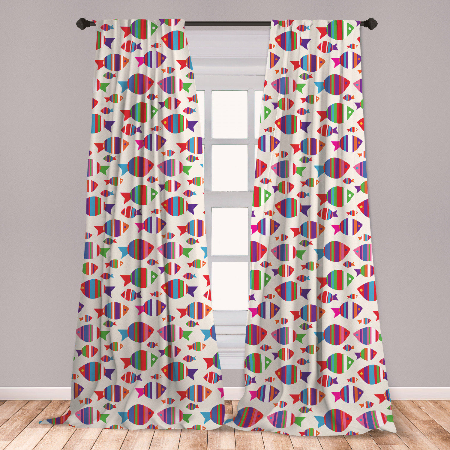 East Urban Home Ambesonne Fish Curtains Underwater Aquarium Inspired Pattern With Vibrant Striped Fishes Opposite Directions Window Treatments 2 Panel Set For Living Room Bedroom Decor 56 X 63 Multicolor Wayfair