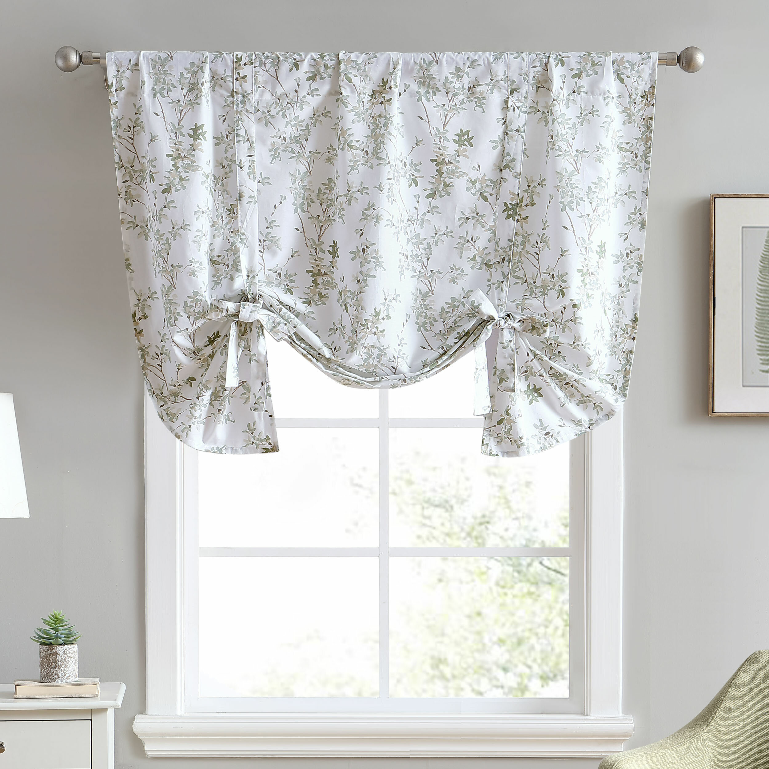 Laura Ashley Lindy Floral Cotton Tie-Up 50'' Window Valance in Green ...