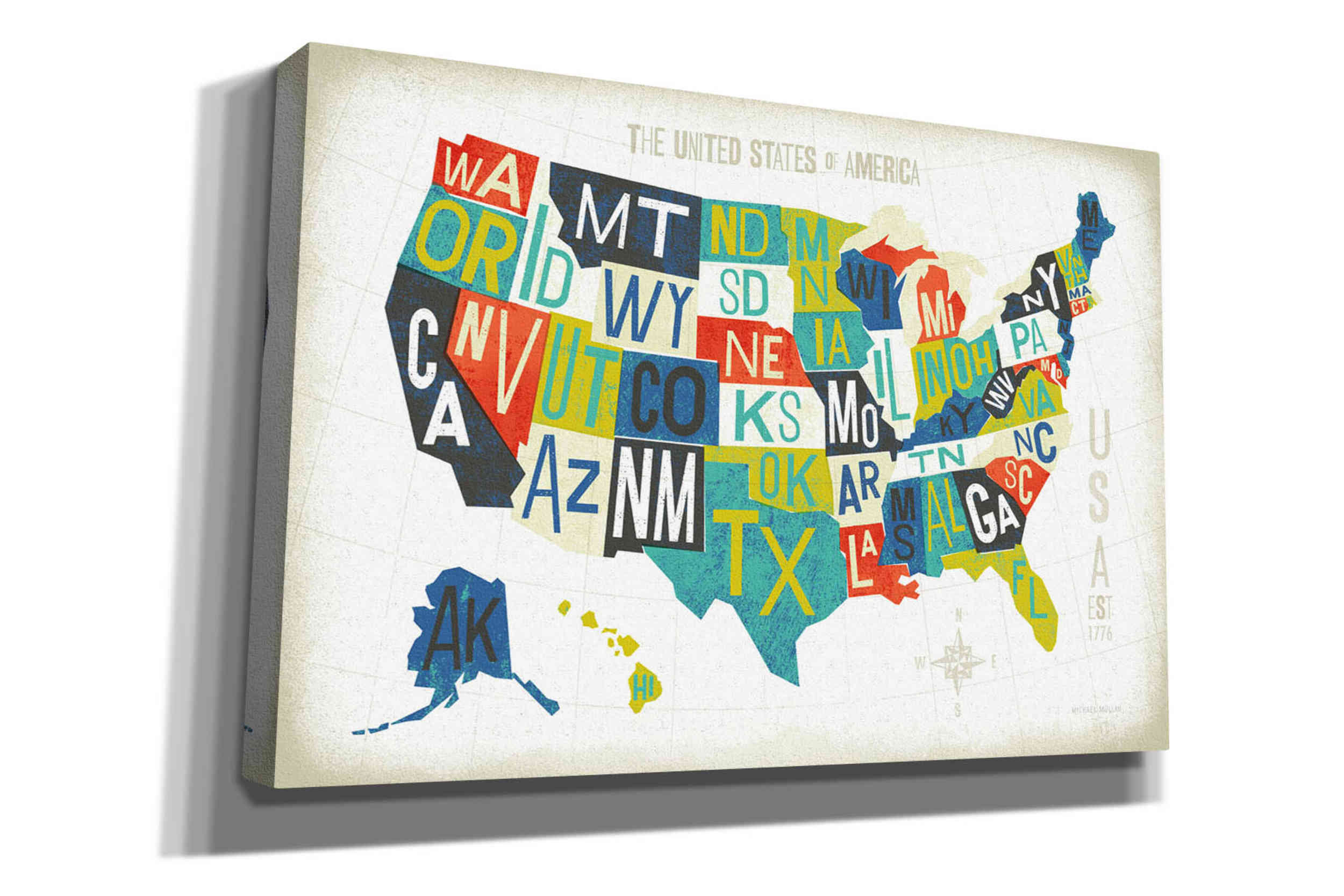 Trinx Letterpress USA Map by Wrapped Canvas Graphic Art Wayfair