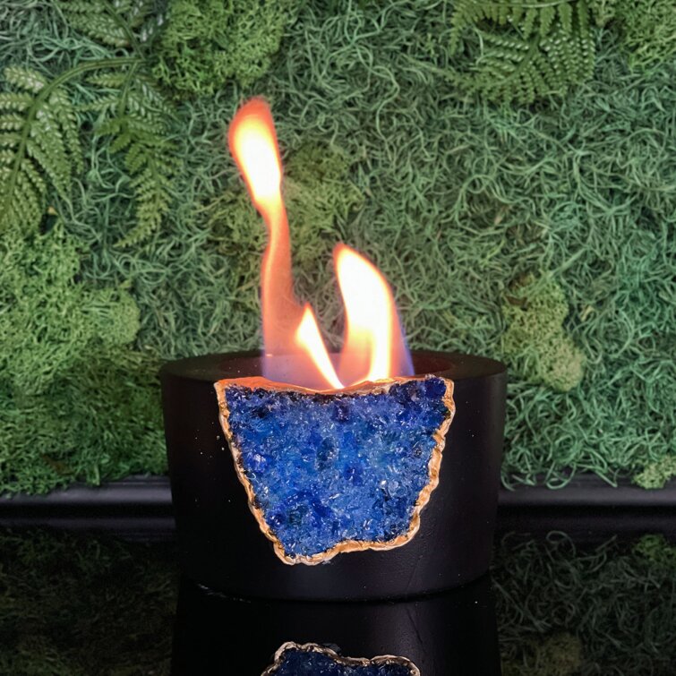 Tabletop Fireplace with Amethyst Indoor Firepit Rubbing Alcohol Bio Ethanol Mini Fire Bowl Pit Outdoor Decor Portable Table Top Small Chiminea Meditation Bowl Geode Candle Holder Boho Concrete Pot