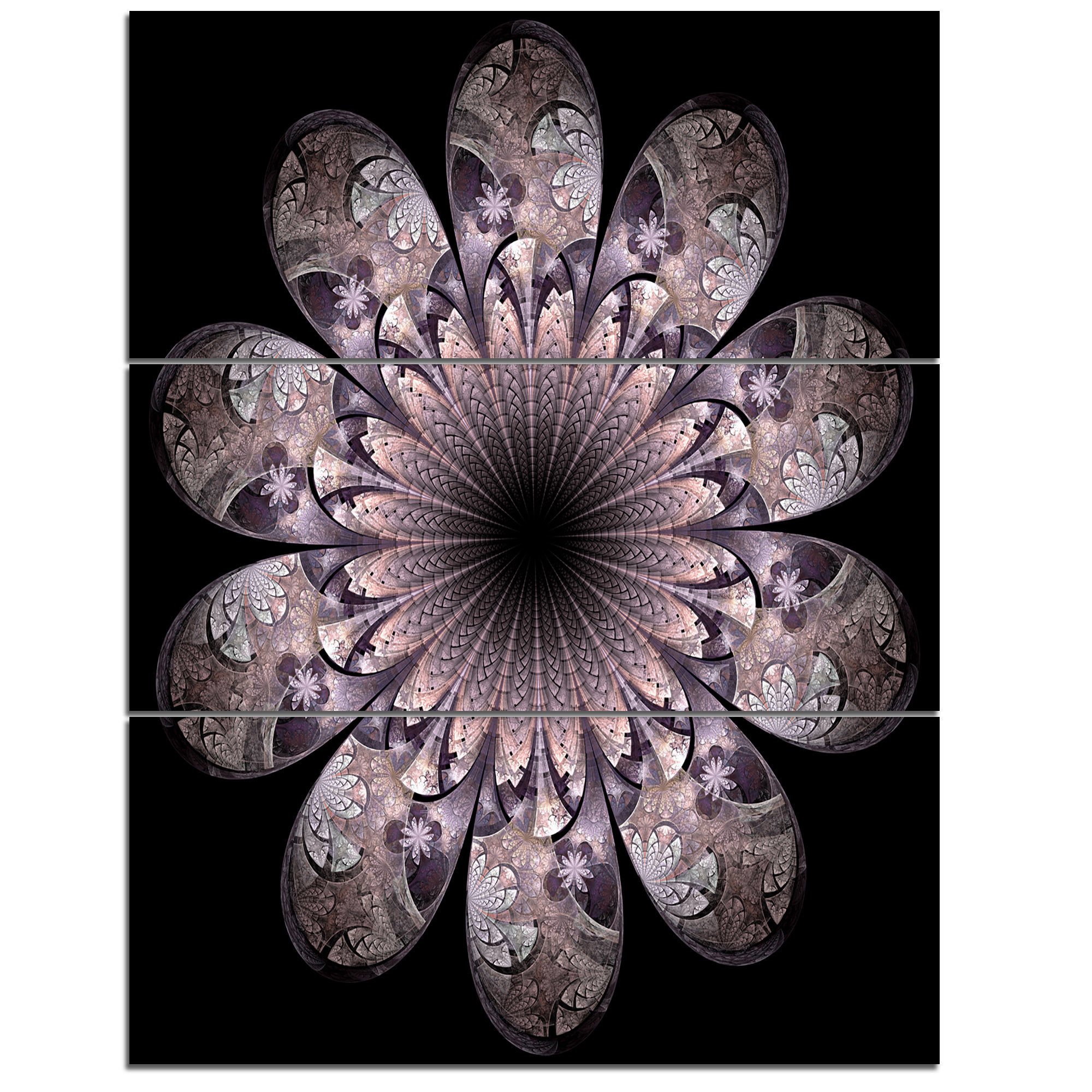 Designart Dark Pink Digital Art Fractal Flower 3 Piece Graphic Art On Wrapped Canvas Set Wayfair