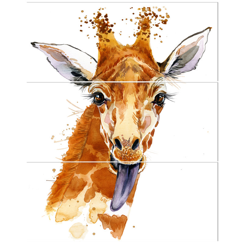 East Urban Home Cute Giraffe Illustration Oil Painting Print