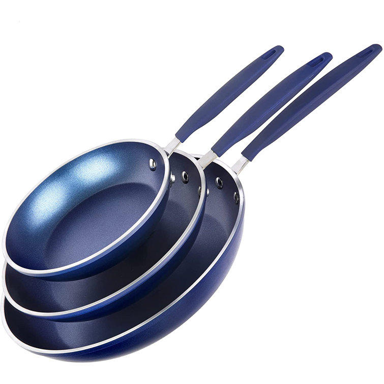 Granitestone Blue Frying Pan Set, 3 Piece Nonstick Fry Pans ...
