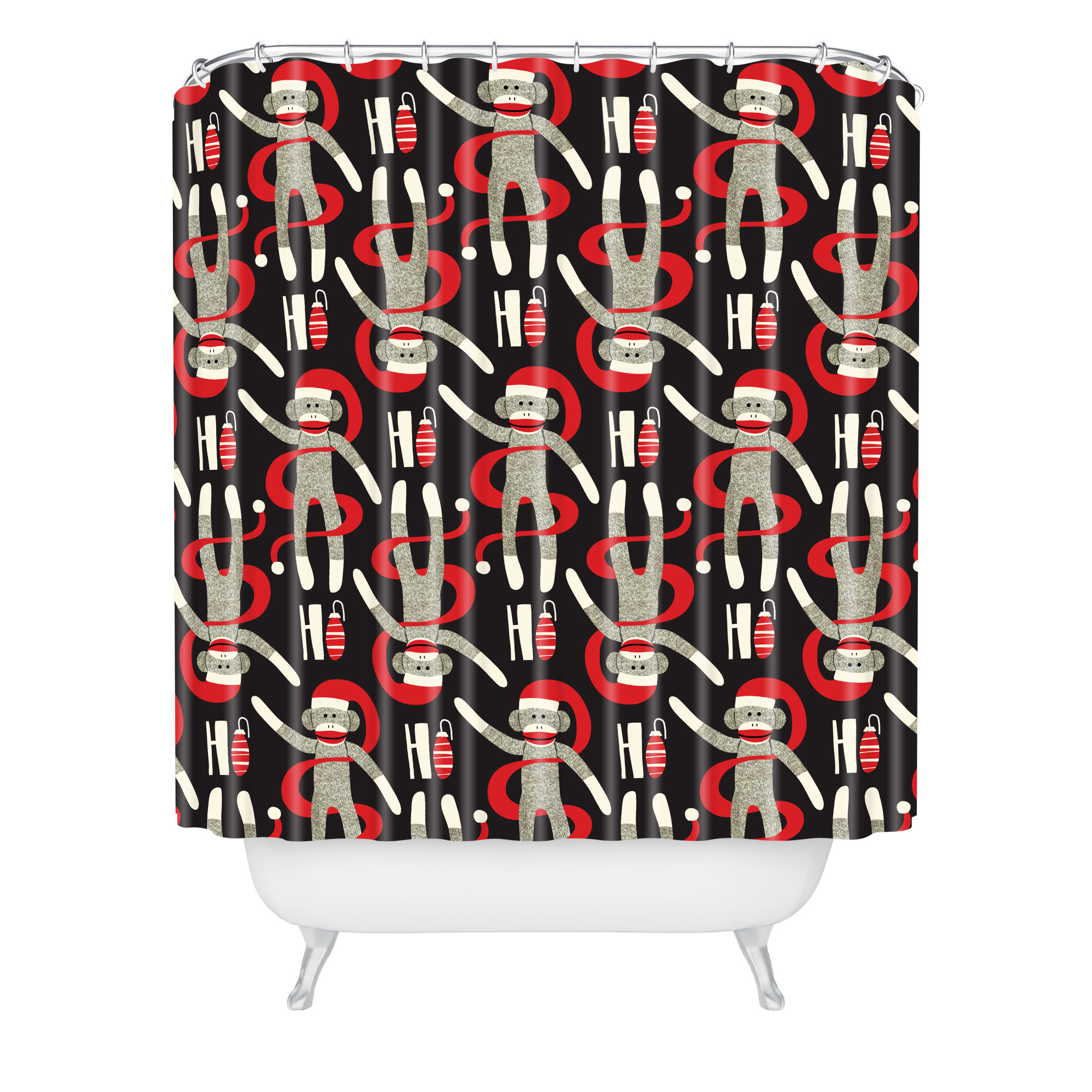 East Urban Home Heather Dutton Sock Monkey Santa Single Shower Curtain Wayfair