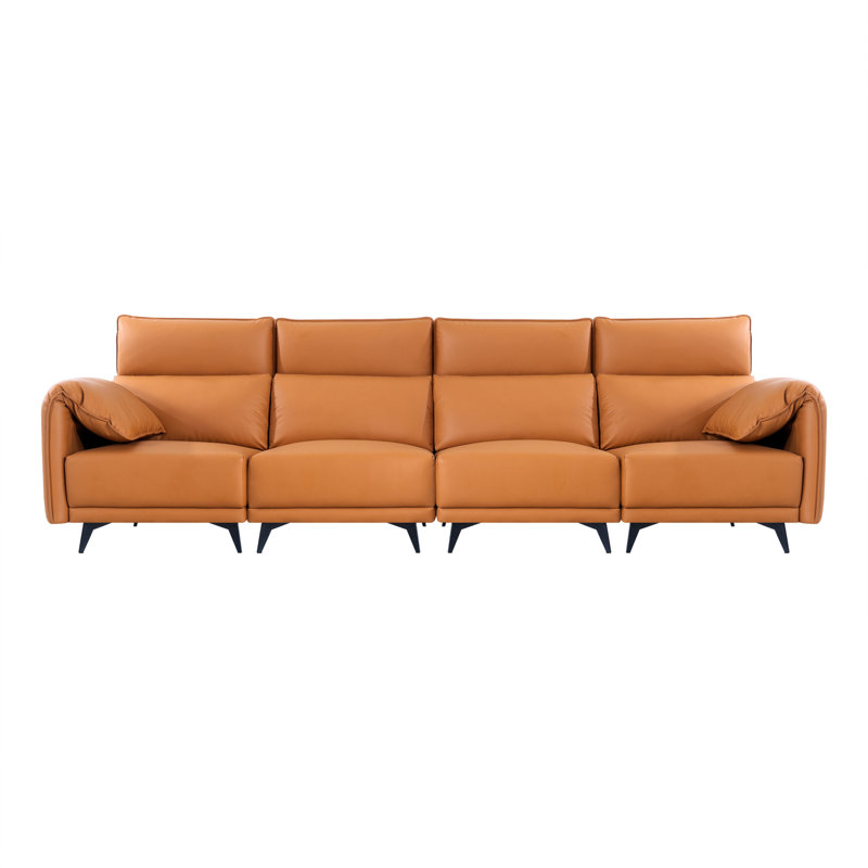Audwine Loveseat Sofa, High Back Convertible Sofa Couch, 4 Seater Loveseat Couch with Headrests Fabric: Caramel Synthetic Leather