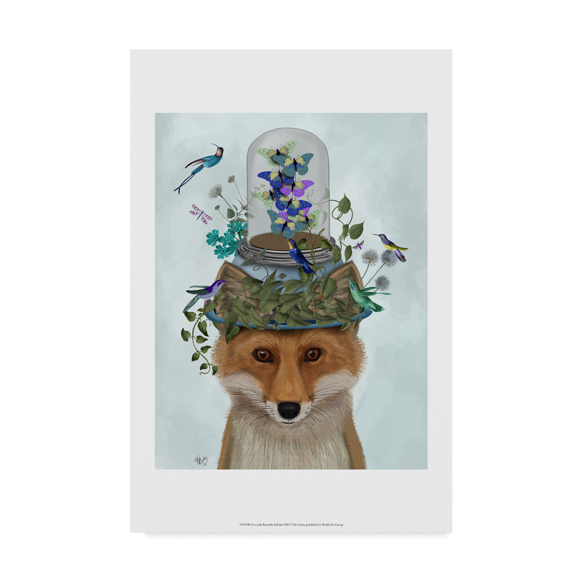 Winston Porter Fox With Butterfly Bell Jar Graphic Art Print On Wrapped Canvas Wayfair