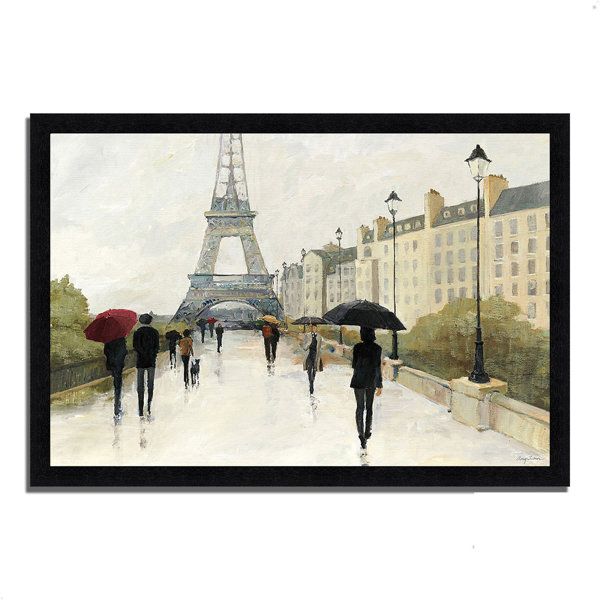 Winston Porter Eiffel In The Rain Marsala Umbrella Framed